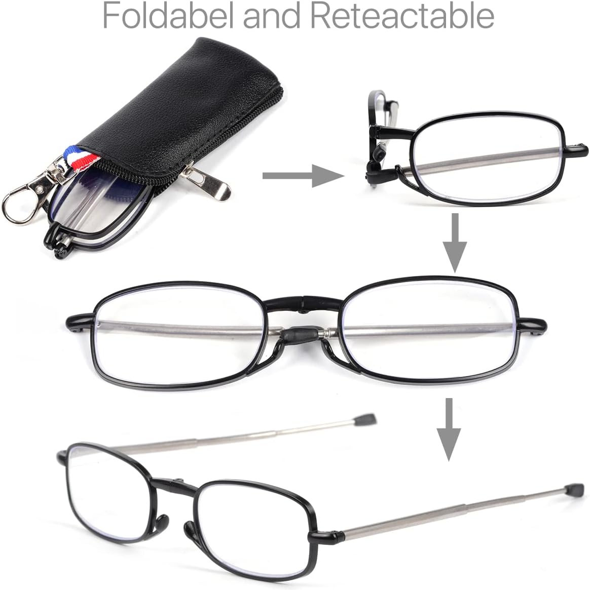 VANANA Unisex Foldable Blue Light Blocking Reading Glasses Black