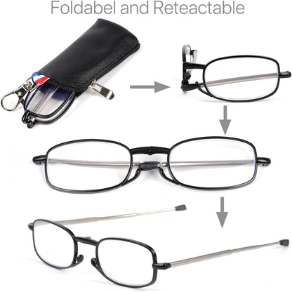 VANANA Unisex Foldable Blue Light Blocking Reading Glasses Black