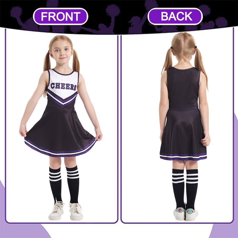 Shengou Kids Cheerleader Costume with Pom‑Poms, Socks & Accessories
