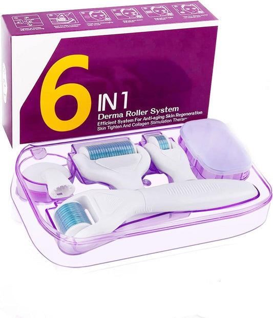 Winpok 6-in-1 Titanium Derma Roller Kit with 4 Needle Heads