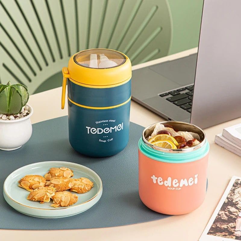 24 oz Portable Thermal Lunch Box with Stainless Spoon Green