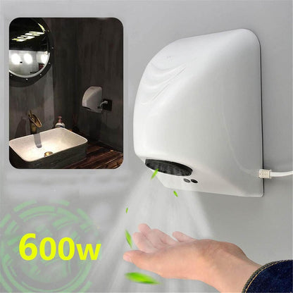 600W Portable Hand Dryer Automatic Commercial Induction Wall-Mounted Bathroom Dryer White