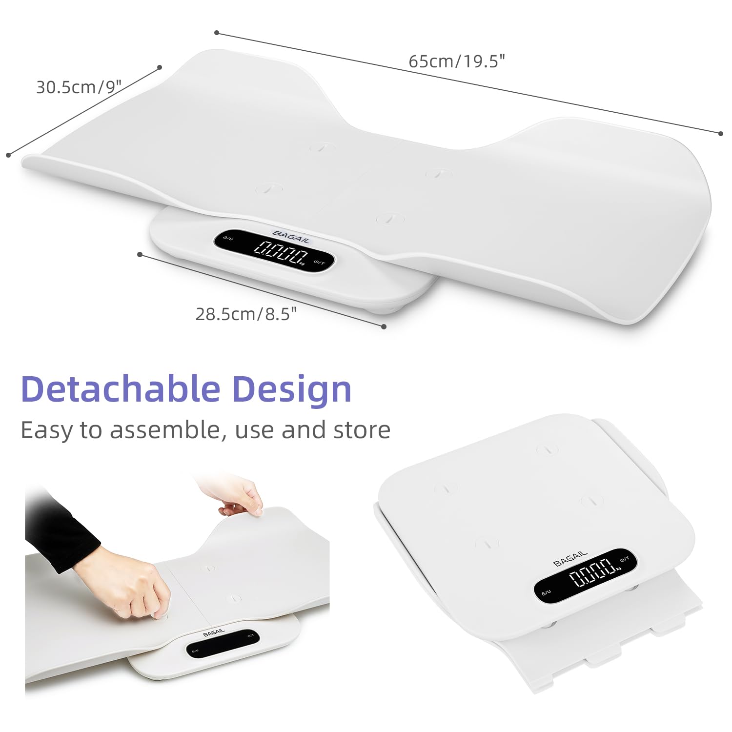 BAGAIL Baby Scale with Removable Tray Automatic Rotating Readings Tare Lock 180 kg