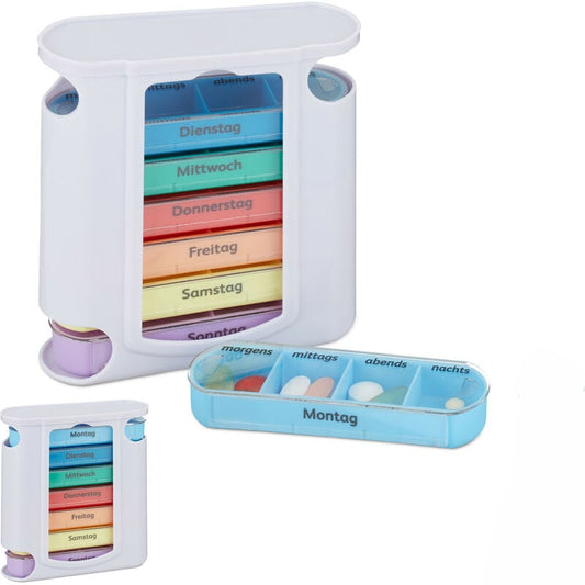 Relaxdays Weekly 7-Day Pill Organiser Box with 4 Daily Compartments, Set of 2