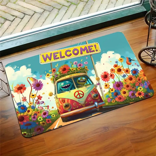 Durable Cartoon Bus Washable Floor Mat with PVC Backing