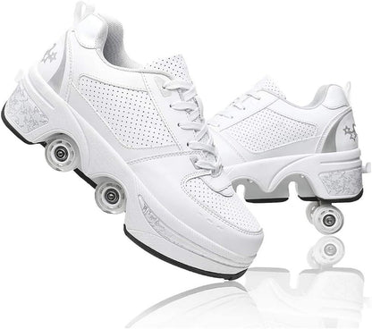 Versatile Retractable Double-Row Roller Skate Shoes for Adults and Kids