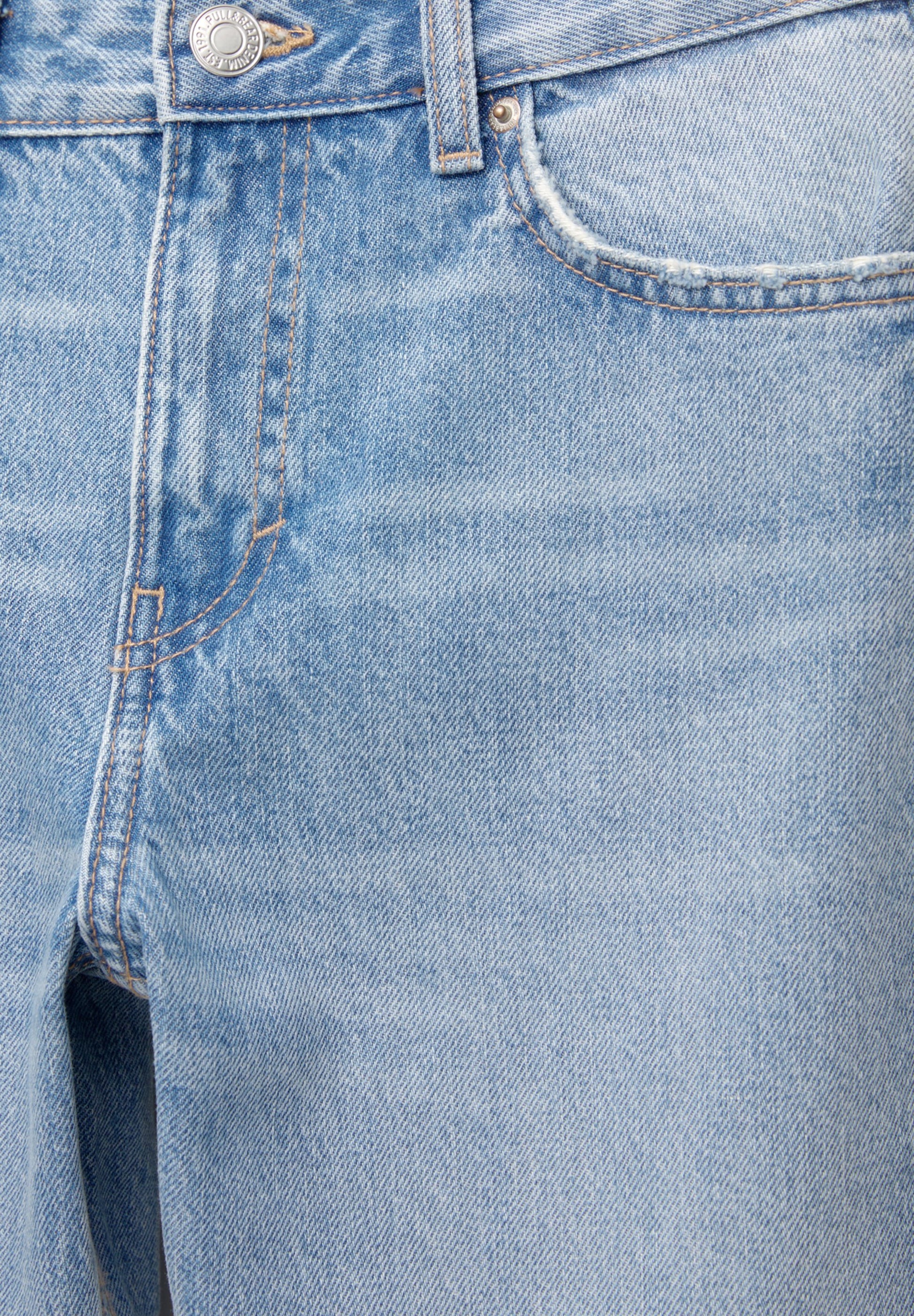 PULL&BEAR Women's Mid-Waist Straight Leg Jeans in Classic Blue Denim