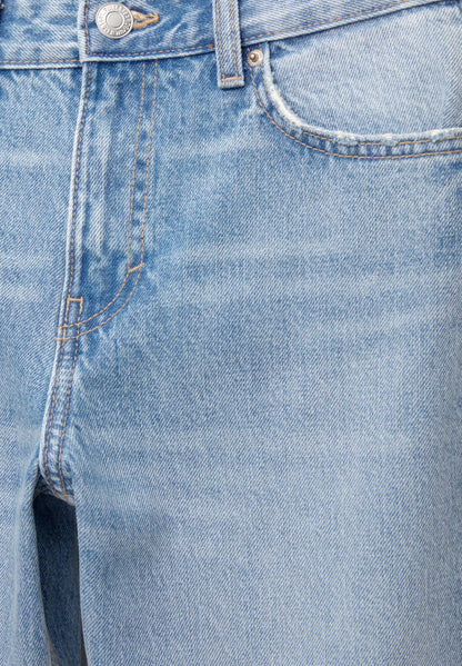 PULL&BEAR Women's Mid-Waist Straight Leg Jeans in Classic Blue Denim