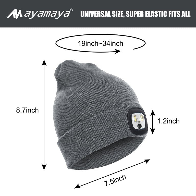 AYAMAYA Unisex LED Beanie Hat: Rechargeable Knit Headlamp for Outdoor Adventures