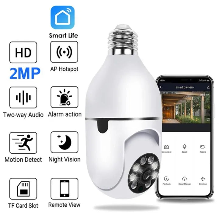 V380 Panorama Moving WiFi Light Bulb Security Camera 1080P