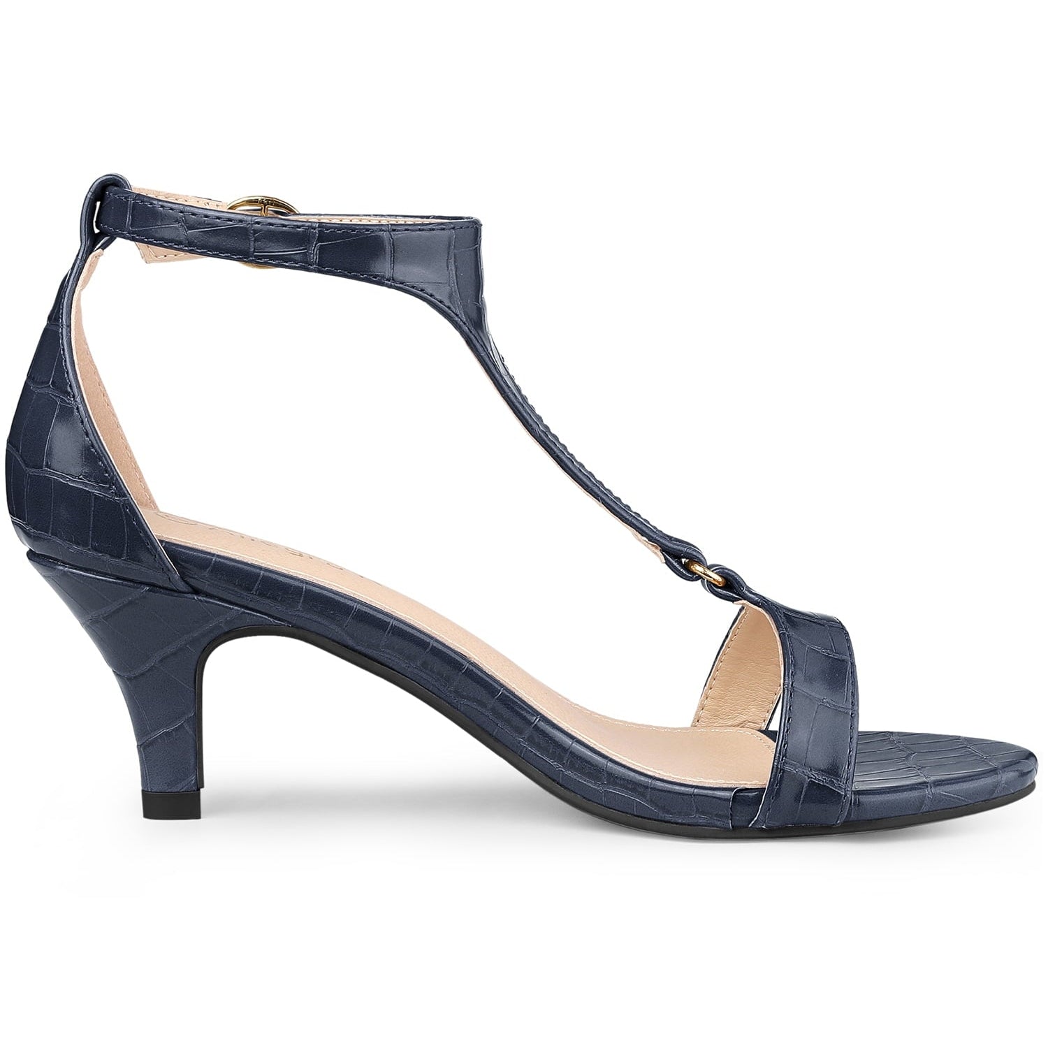 Allegra K Women's Embossed Kitten Heel T‑Strap Sandals