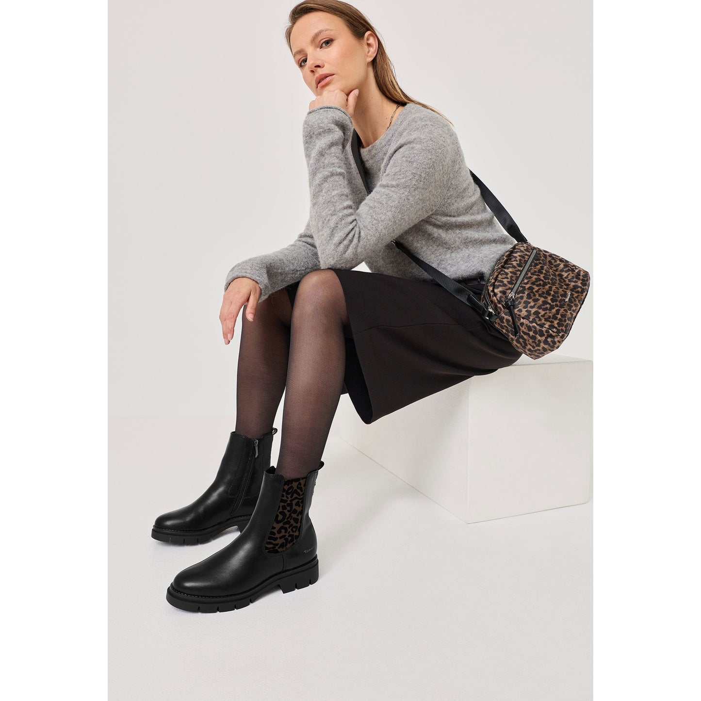 Tamaris Women's Chelsea Ankle Boots with Leopard Print Elastic Inserts