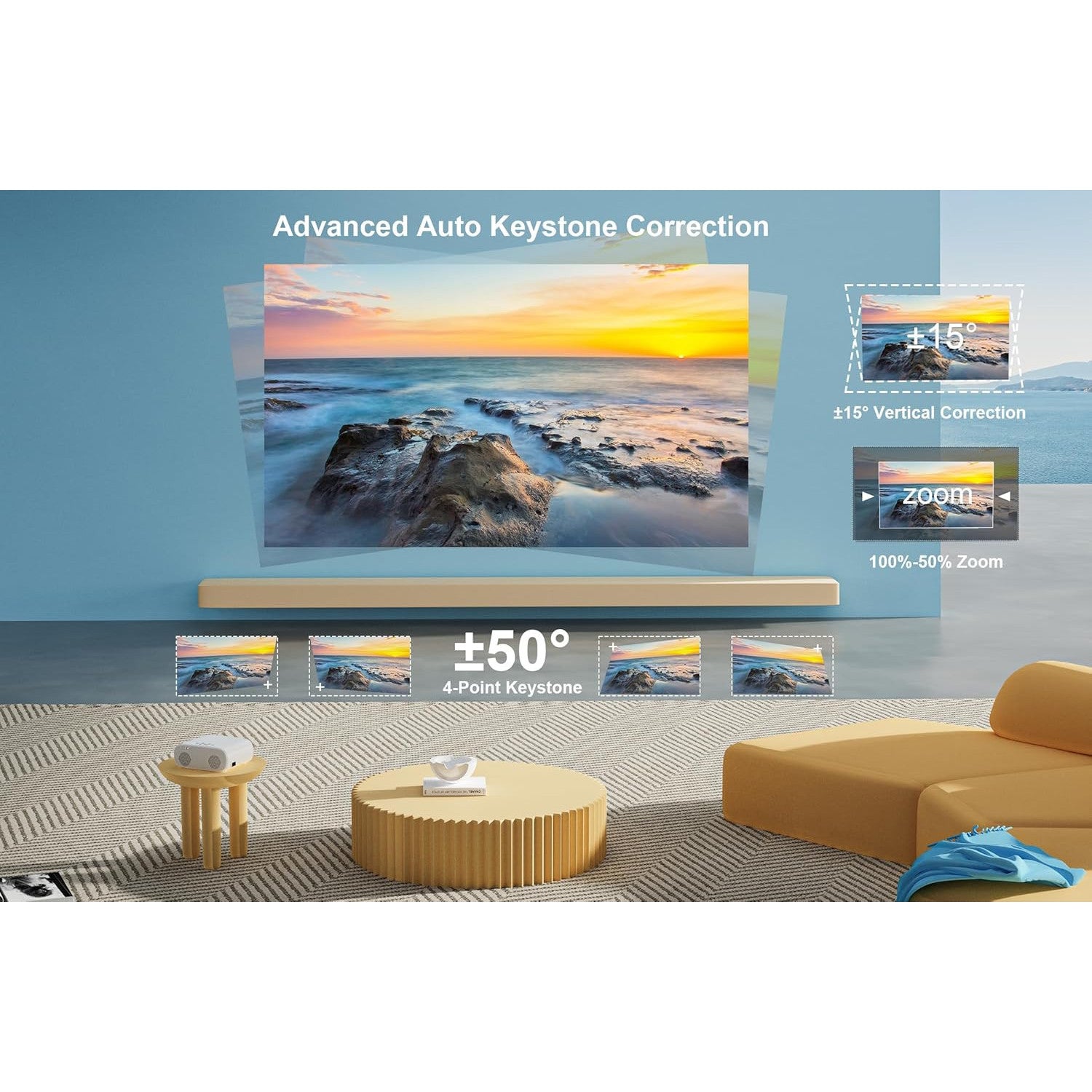 Jimveo AI Auto-Focus Portable 4K Projector with WiFi 6, 1500 ANSI Lumens