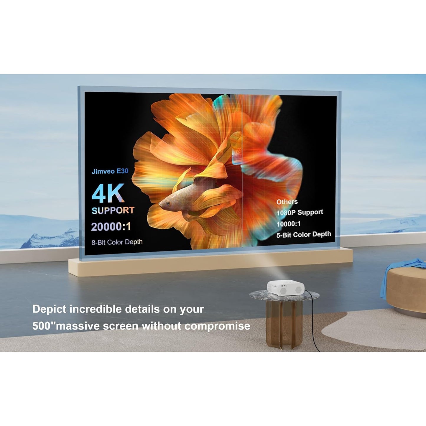 Jimveo AI Auto-Focus Portable 4K Projector with WiFi 6, 1500 ANSI Lumens