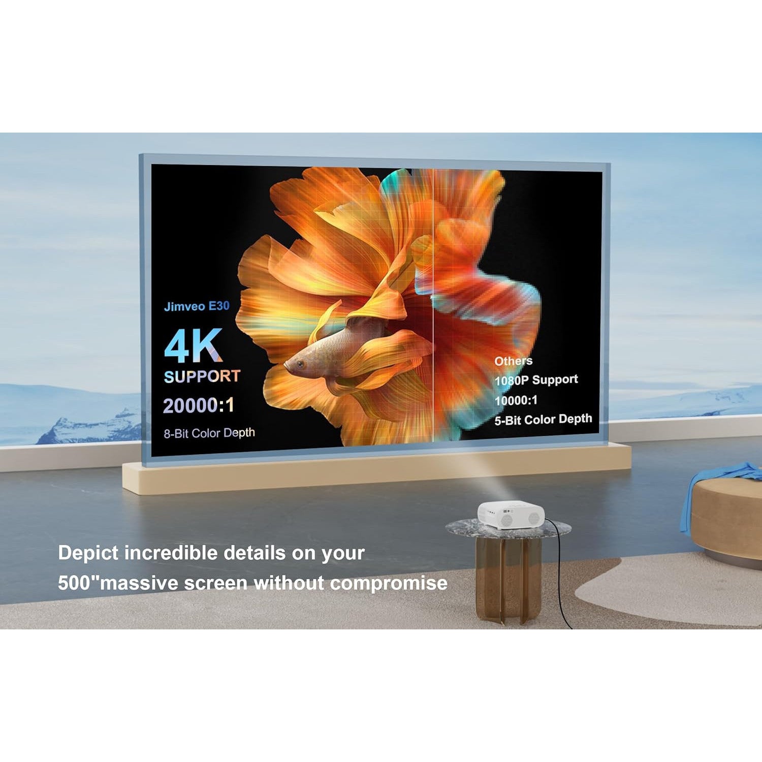 Jimveo AI Auto-Focus Portable 4K Projector with WiFi 6, 1500 ANSI Lumens