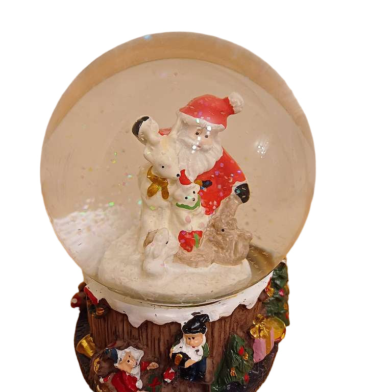 Enchanting Christmas Snow Globe Music Box, Real Glass Globe, Winding Melody