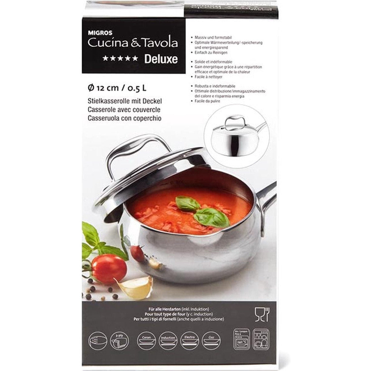 Migros Stainless Steel Saucepan with Lid - All Heat Sources, Dishwasher Safe