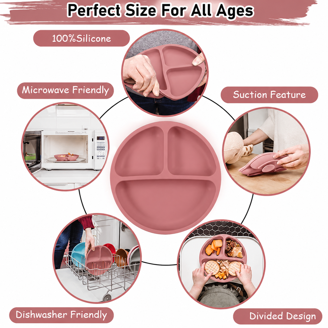 TPJ Mart Silicone Suction Plate 3 Divided Sections
