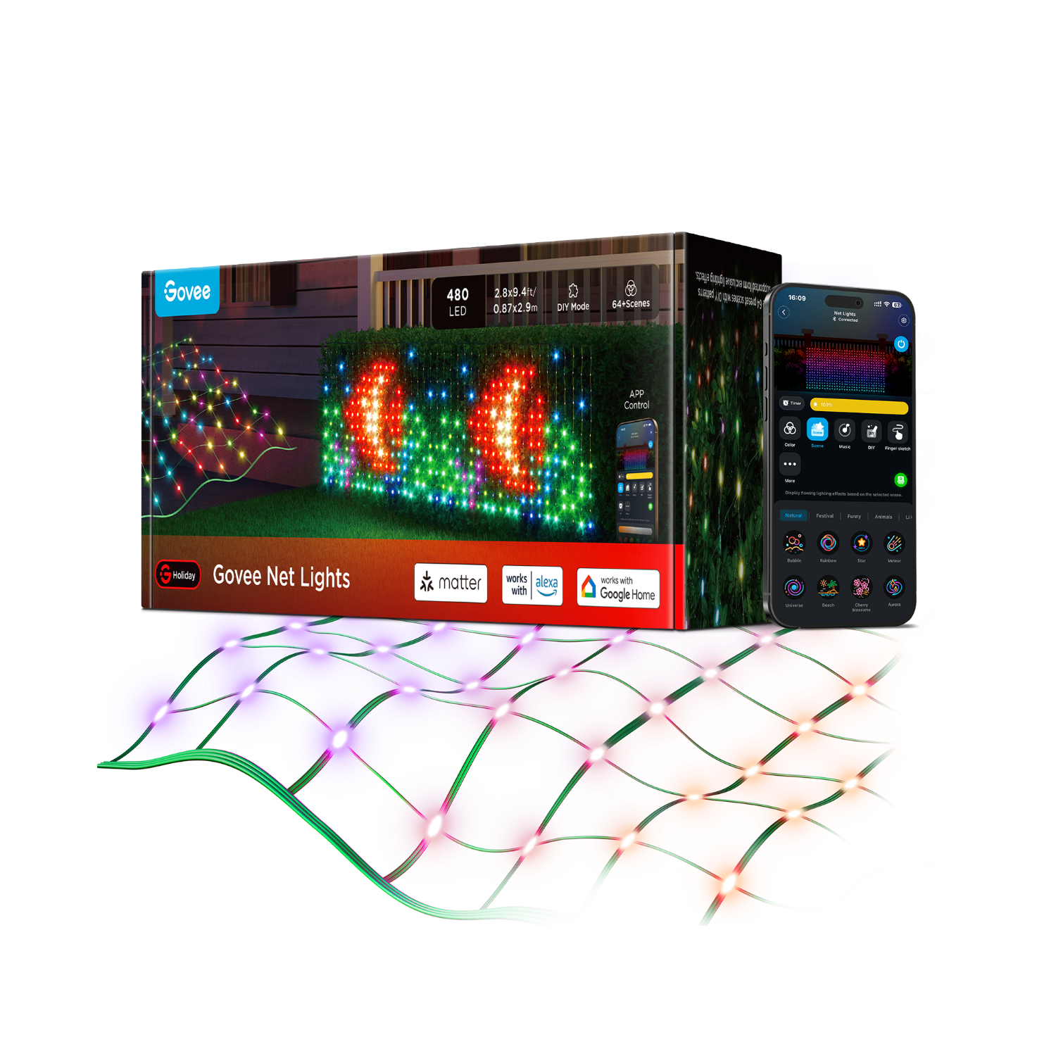 Govee RGBIC LED Net Lights for Bushes Outdoor Garden Decor Smart App Control