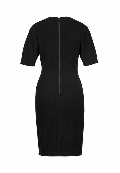 19V69 Italia Black Ribbed Knit Mini Jumper Dress with V-Neck and Buttons