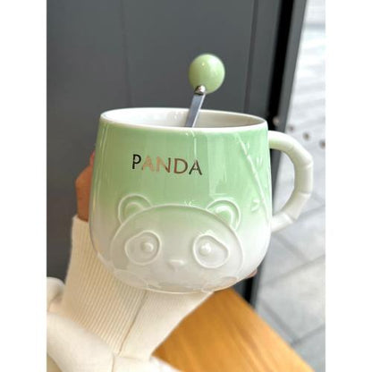 400ml Embossed Panda Ceramic Mug with Spoon