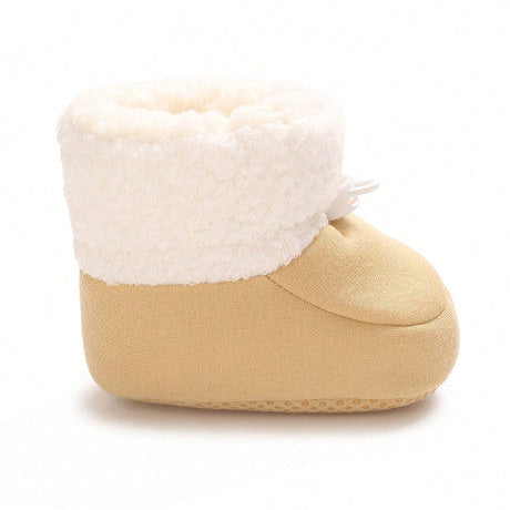 SHEIN Sand-Colored Baby Booties with Soft Fur Lining for Infants