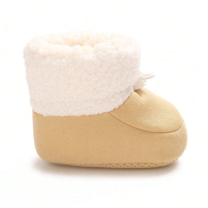 SHEIN Sand-Colored Baby Booties with Soft Fur Lining for Infants