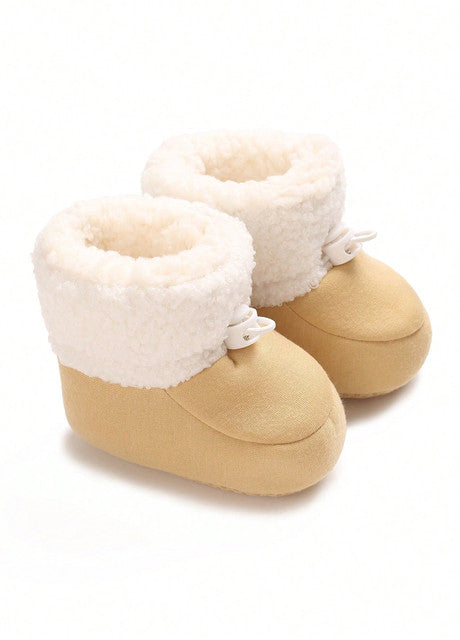 SHEIN Sand-Colored Baby Booties with Soft Fur Lining for Infants