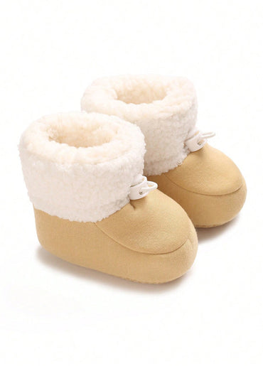 SHEIN Sand-Colored Baby Booties with Soft Fur Lining for Infants