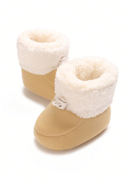 SHEIN Sand-Colored Baby Booties with Soft Fur Lining for Infants