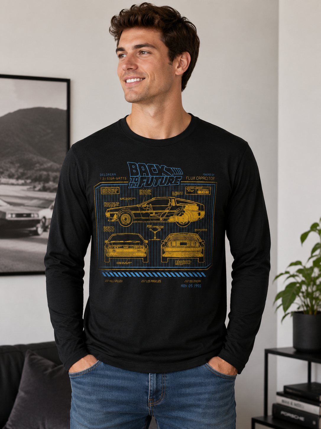 PORT & CO "Back to the Future" 30th Anniversary DeLorean Schematics T-Shirt