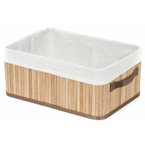 Compactor Bamboo Cosmetic Storage Basket: 6x14x10 Inch Organizer with Liner