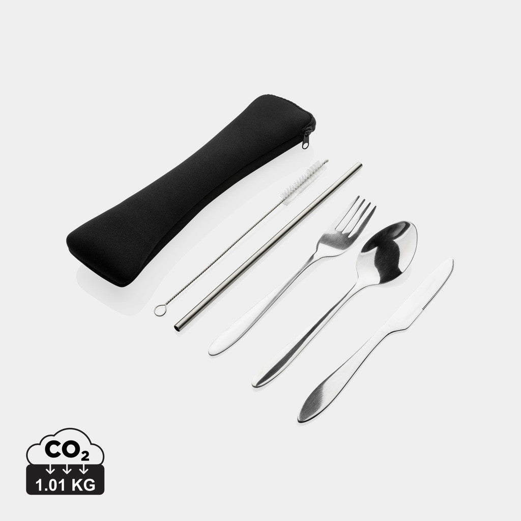 Premium 4-Piece Stainless Steel Reusable Portable Travel Cutlery Set with Pouch