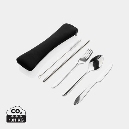 Premium 4-Piece Stainless Steel Reusable Portable Travel Cutlery Set with Pouch