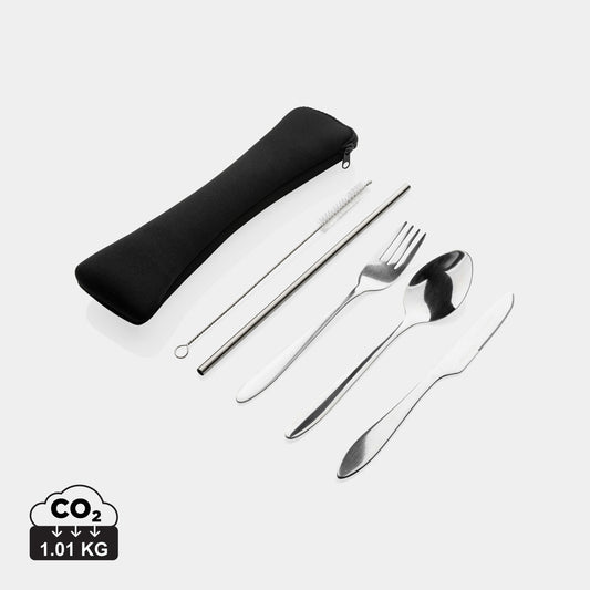 Premium 4-Piece Stainless Steel Reusable Portable Travel Cutlery Set with Pouch