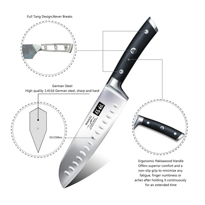 SHAN ZU Classic 7" Santoku Knife Sharp Fine Clean