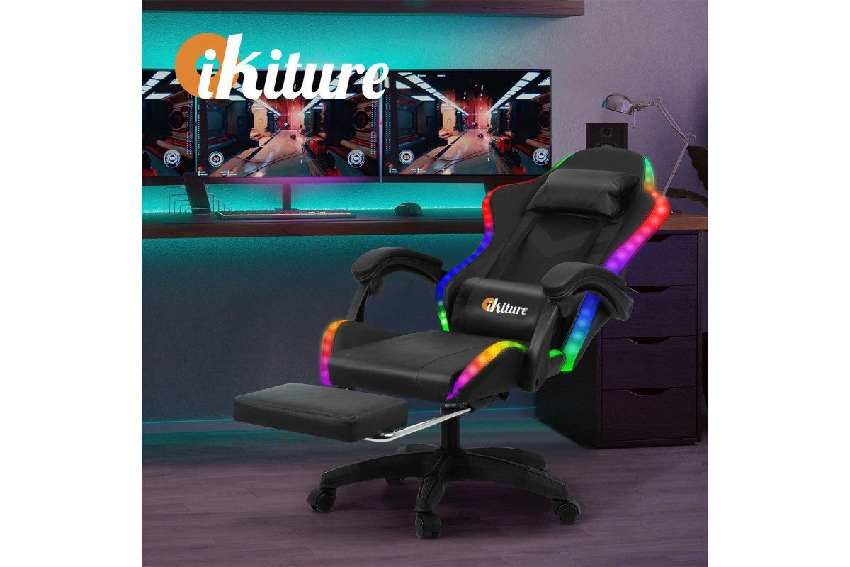 Oikiture RGB LED Gaming Massage Chair with 8-Point Support
