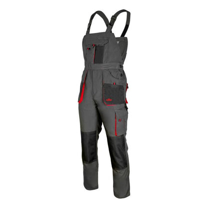 Durable Red & Graphite Work Bib Pants with Reinforced Knees and 10 Pockets