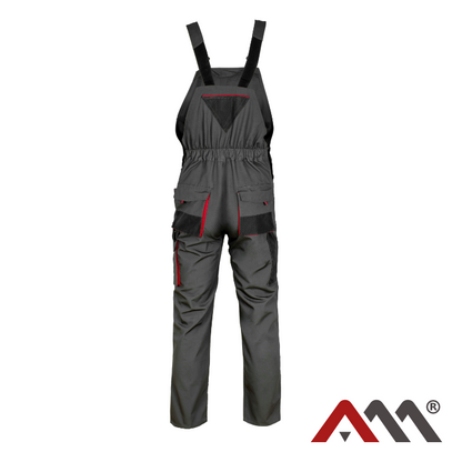 Durable Red & Graphite Work Bib Pants with Reinforced Knees and 10 Pockets