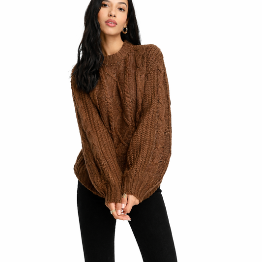 Brave Soul London Boxy Oversized Cozy CableKnit Balloon Sleeve Sweater