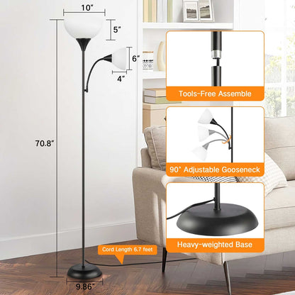 70" Tall LED Torchiere Floor Lamp Adjustable Reading Light with Remote Control and Foot Switch