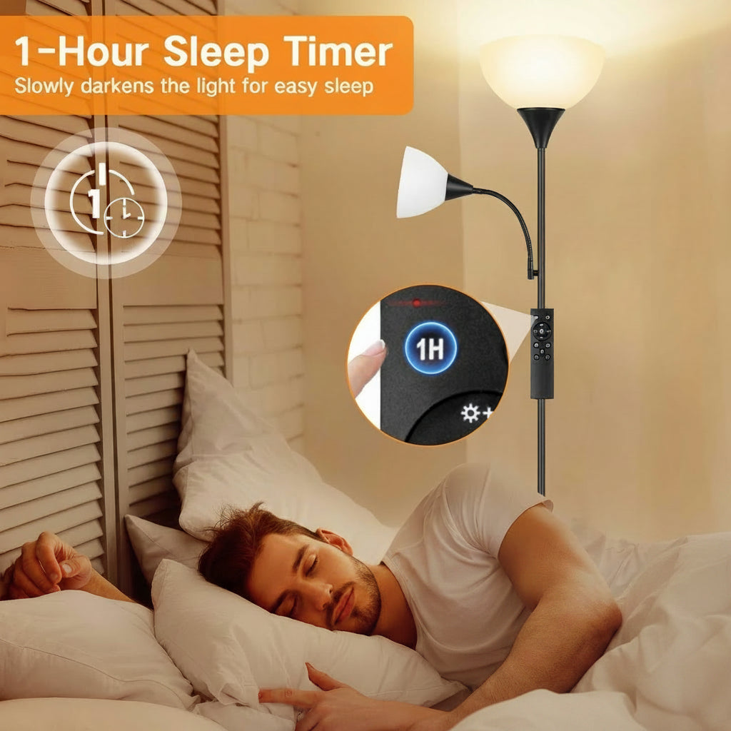 70" Tall LED Torchiere Floor Lamp Adjustable Reading Light with Remote Control and Foot Switch
