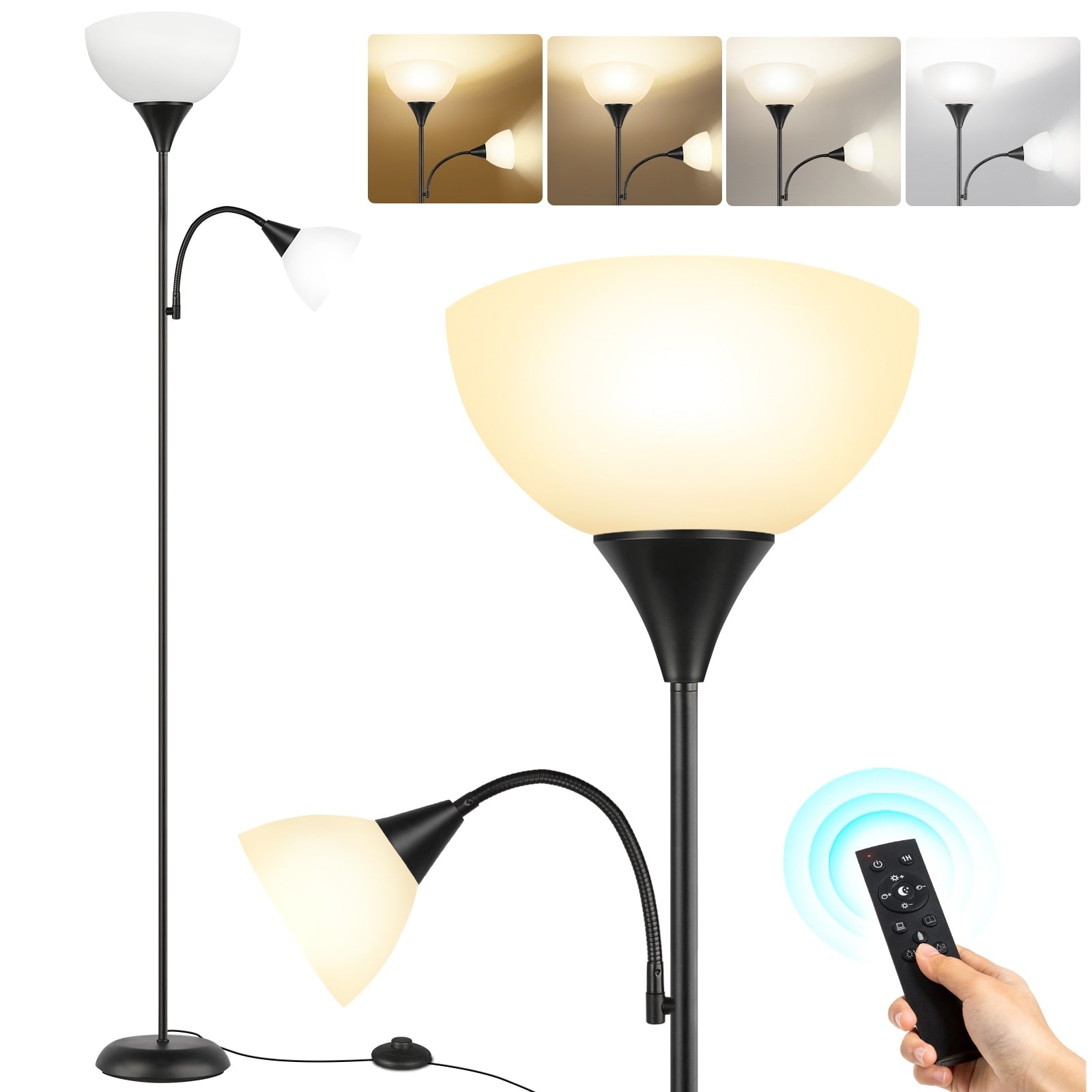 70" Tall LED Torchiere Floor Lamp Adjustable Reading Light with Remote Control and Foot Switch