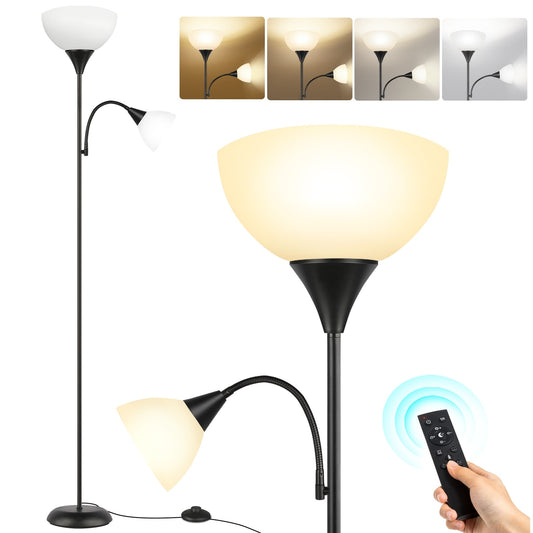 70" Tall LED Torchiere Floor Lamp Adjustable Reading Light with Remote Control and Foot Switch
