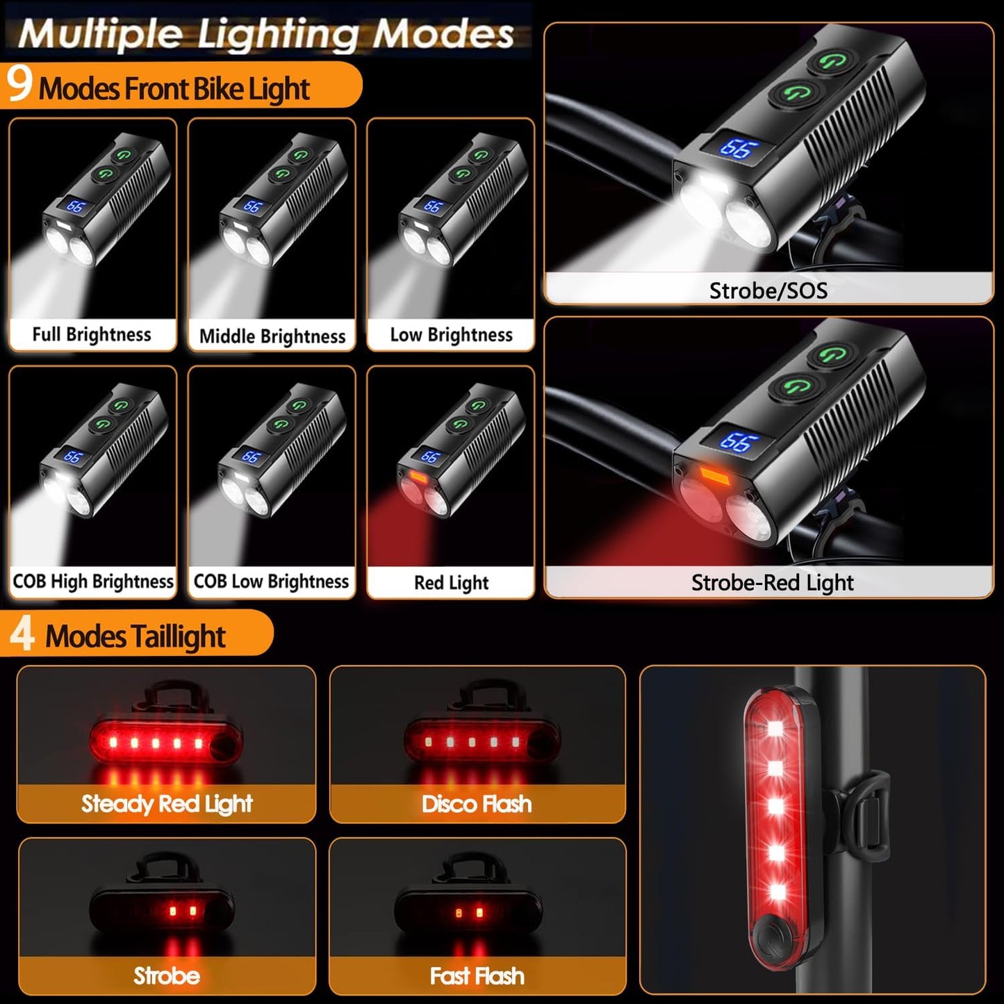 REHKITTZ QB202 Front and Rear Bike Light Set
