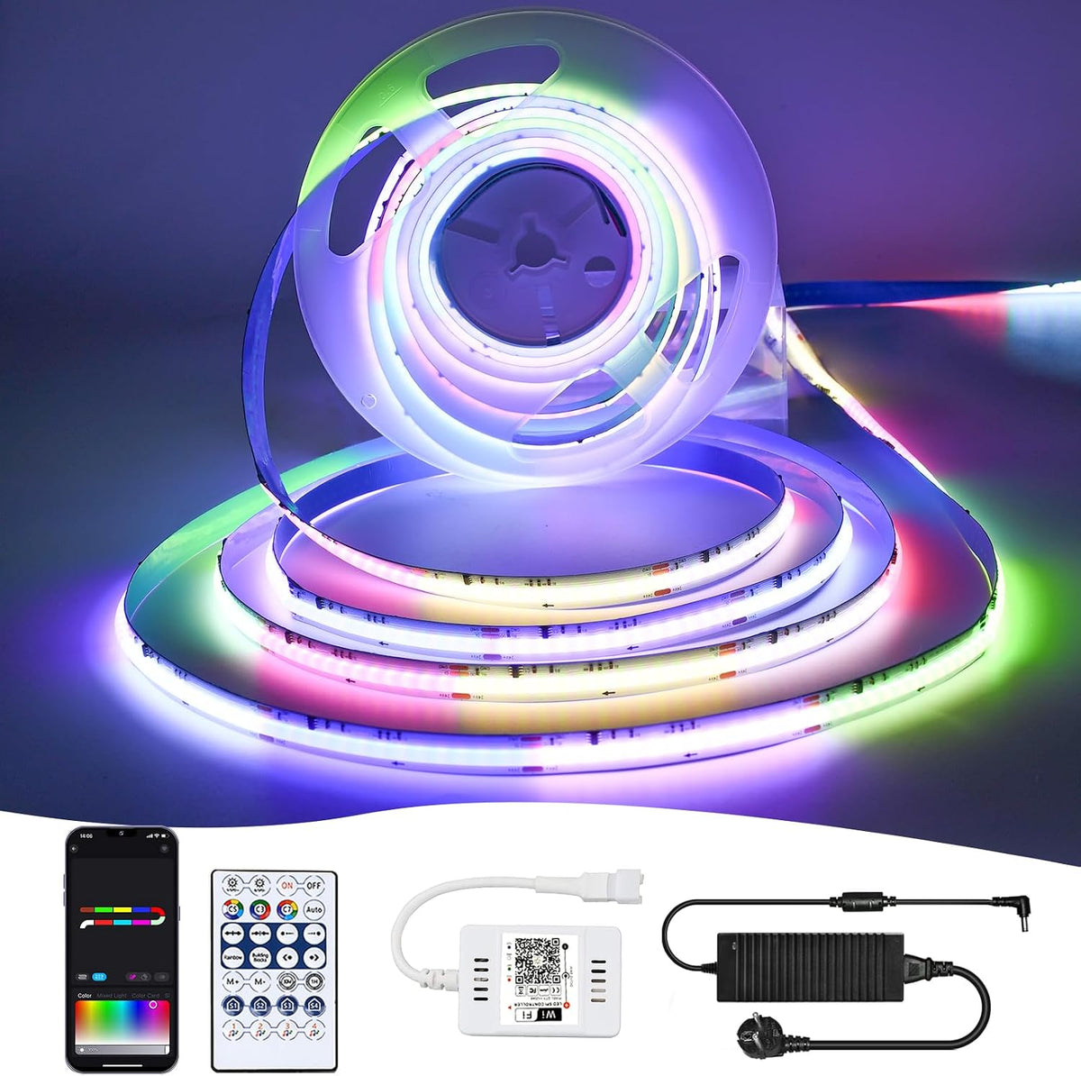 INDARUN RGB WiFi COB LED Strip 10m 24V