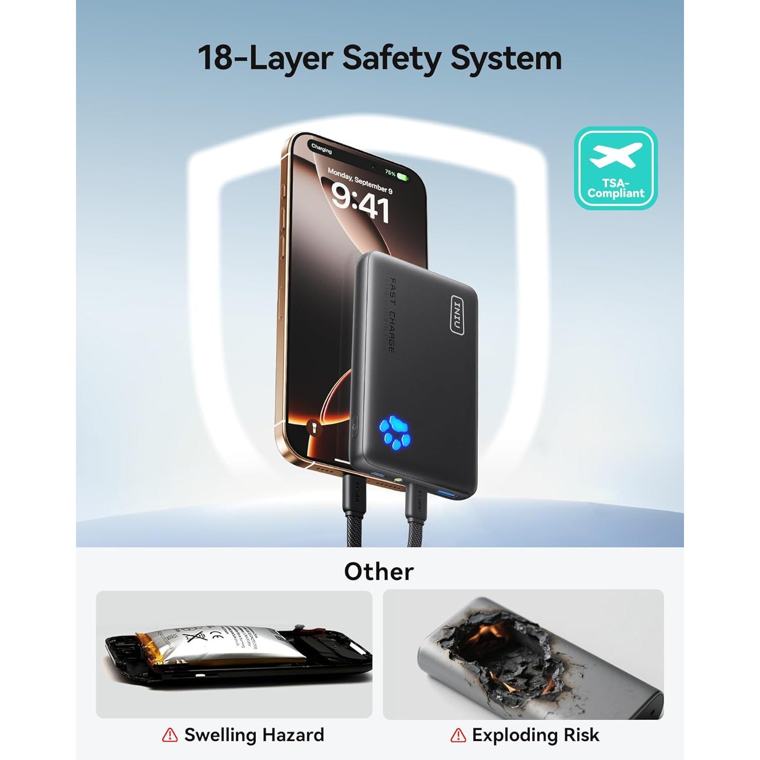 INIU Slim 10000mAh 45W PD Power Bank – Fast USB‑C, Beige