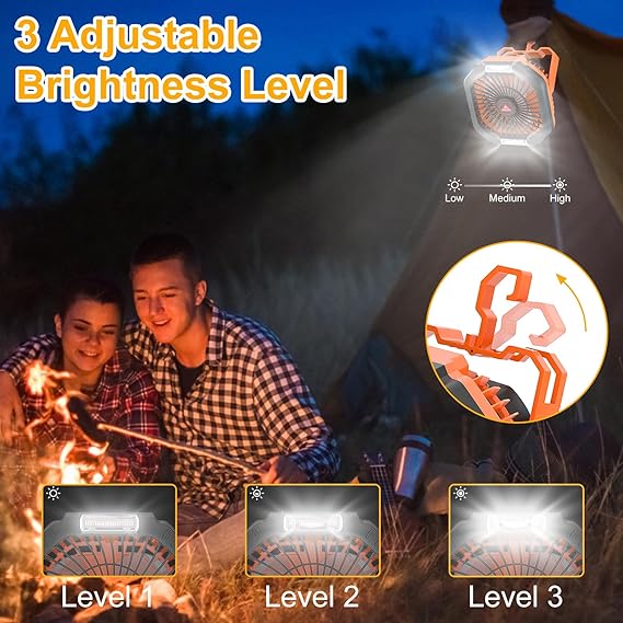 Diealles Shine Portable Camping Fan with LED Light 2in1 and 10400mAh Battery