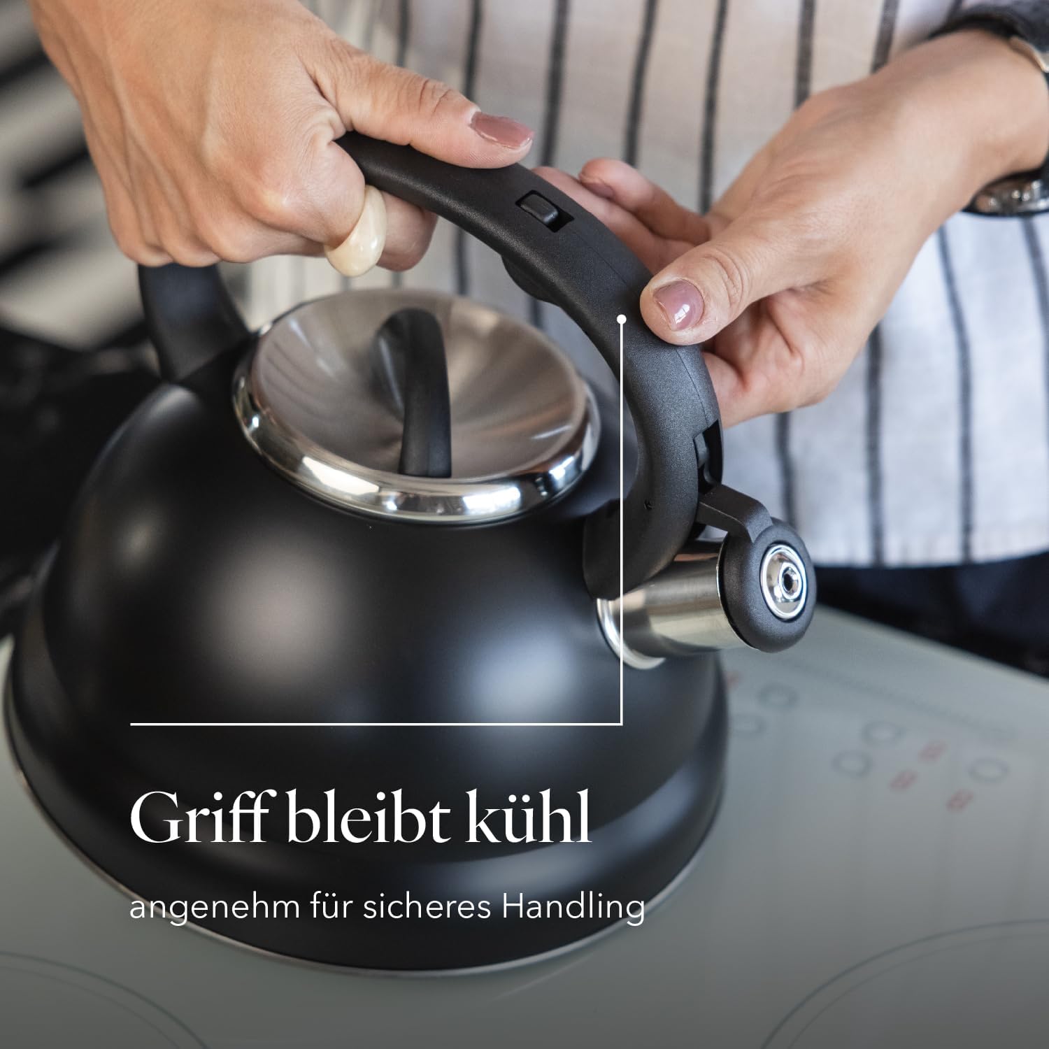 Florina Jacob 2.5L Stainless Steel Whistling Kettle – Black, Induction Ready