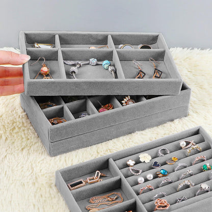 Velvet 4-Pack Stackable Jewelry Organizer Trays for Drawer